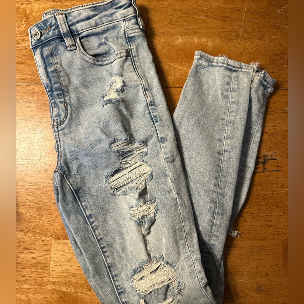 American Eagle Outfitters Blue Skinny Jeans Distressed